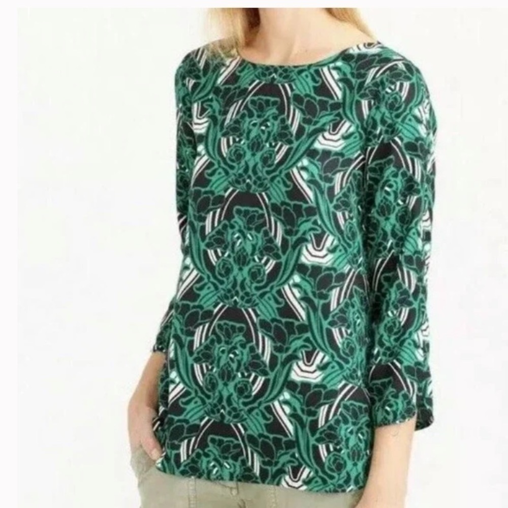 J.Crew | Black and Green Floral Popover Blouse Size 0